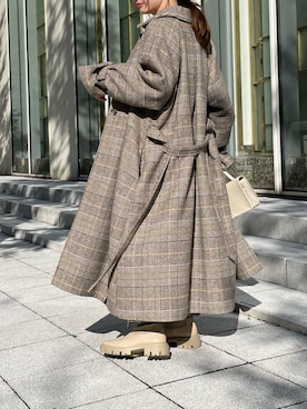 「SLURR（スラ―）のアイテム（ステンカラーコート）」を使った、SLURR(スラー)OFFICIALさん（レディース・156cm）の冬コーディネート