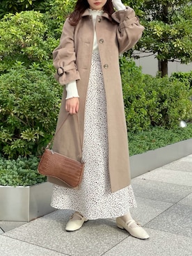 「SLURR（スラ―）のアイテム（ステンカラーコート）」を使った、SLURR(スラー)OFFICIALさん（レディース・156cm）の秋コーディネート