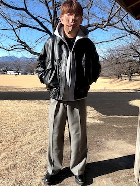 「GU（ジーユー）のアイテム（スラックス）」を使った、Ryoさん（メンズ・172cm）の冬コーディネート