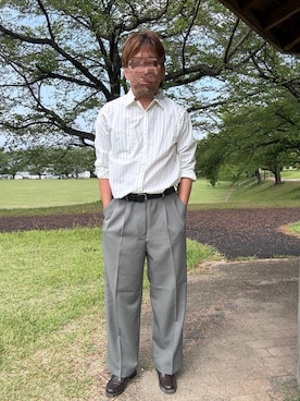 「GU（ジーユー）のアイテム（シャツ/ブラウス、イエロー系）」を使った、Ryoさん（メンズ・172cm）の春コーディネート