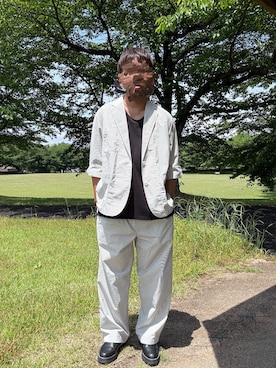 「WYM LIDNM（ウィム バイ リドム）のSHARK SOLE COMBINATION SHOES（ドレスシューズ、ブラック系）」を使った、Ryoさん（メンズ・172cm）の夏コーディネート