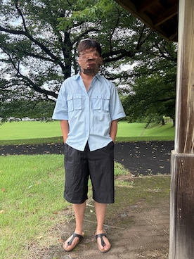 「BIRKENSTOCK（ビルケンシュトック）のBIRKENSTOCK Gizeh Briko Flor Soft Footbed  ビルケンシュトック ギゼ  サンダル（サンダル、ブラック系）」を使った、Ryoさん（メンズ・172cm）の夏コーディネート