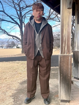 「アイテム（テーラードジャケット、ブラウン系）」を使った、Ryoさん（メンズ・172cm）の冬コーディネート