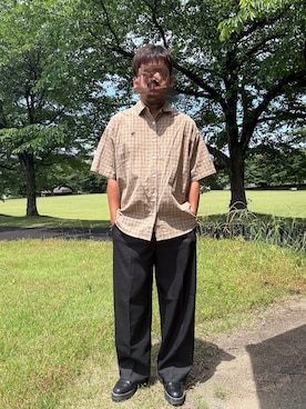 「U.S. POLO ASSN.（ユーエスポロアッスン）のU.S. POLO ASSN.U.S. POLO ASSN. × PUBLUX/ユーエスポロアッスン 別注 ワンポイント チェック ショートスリーブシャツ　限定（シャツ/ブラウス、ブラウン系）」を使った、Ryoさん（メンズ・172cm）の夏コーディネート