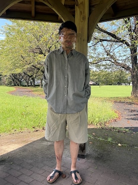 「BIRKENSTOCK（ビルケンシュトック）のBIRKENSTOCK Gizeh Briko Flor Soft Footbed  ビルケンシュトック ギゼ  サンダル（サンダル、ブラック系）」を使った、Ryoさん（メンズ・172cm）の秋コーディネート