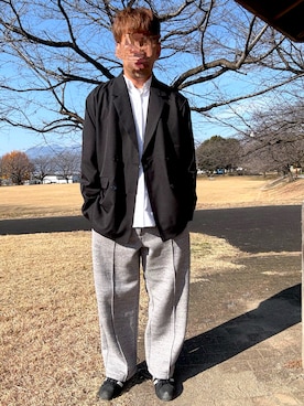 「アイテム（スウェットパンツ）」を使った、Ryoさん（メンズ・172cm）の冬コーディネート