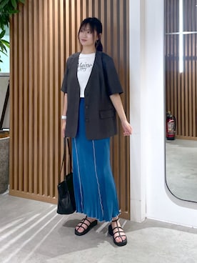「FREE'S MART（フリーズマート）のアイテム（ノーカラージャケット）」を使った、annnnnaさん（レディース・158cm）の夏コーディネート
