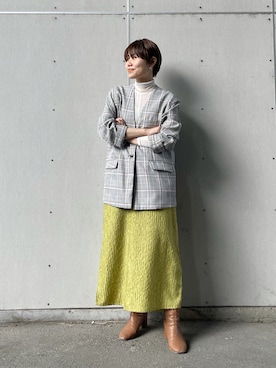 「Aラインスカート」｜「アイテム（ノーカラージャケット）」を使った、てじさん（レディース・159cm）の冬コーディネート