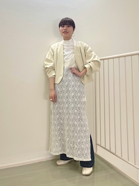 「KBF（ケイビーエフ）のアイテム（ノーカラージャケット）」を使った、てじさん（レディース・159cm）の春コーディネート