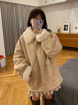 「アイテム（ムートンコート）」を使った、Yukiさん（レディース・149cm）の秋コーディネート