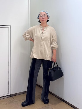 「リメイクデニム」｜「アイテム（ボストンバッグ）」を使った、azukiさん（レディース・154cm）の冬コーディネート
