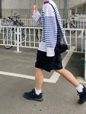 「Graphpaper（グラフペーパー）のアイテム（カーゴパンツ）」を使った、巽さん（メンズ・176cm）の夏コーディネート