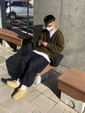 「Graphpaper（グラフペーパー）のアイテム（カーゴパンツ）」を使った、巽さん（メンズ・176cm）の冬コーディネート