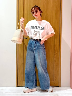 「BAYFLOW（ベイフロー）のアイテム（Tシャツ/カットソー）」を使った、Ayamiさん（骨格ナチュラル・レディース・158cm）の夏コーディネート