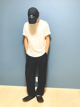 「韓国好きな人と繋がりたい」｜「アイテム（キャップ）」を使った、ぷりっさんさん（メンズ・183cm）の夏コーディネート