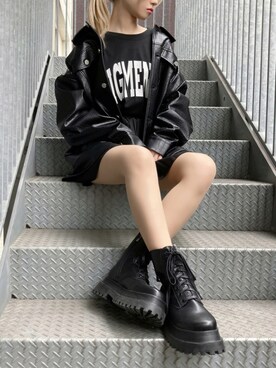 「Figments（フィグメンツ）のアイテム（ライダースジャケット）」を使った、Figments_officialさん（レディース・151cm）の秋コーディネート