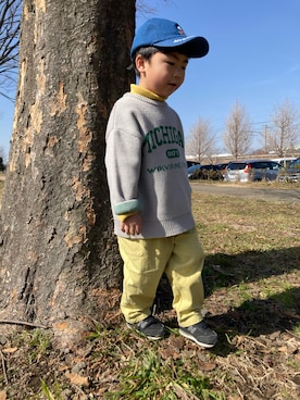 「CIAOPANIC TYPY（チャオパニックティピー）の【KIDS】ロゴジャガードクルーネックニット（ニット/セーター、グレー系）」を使った、a04030109さん（キッズ・100cm）の冬コーディネート