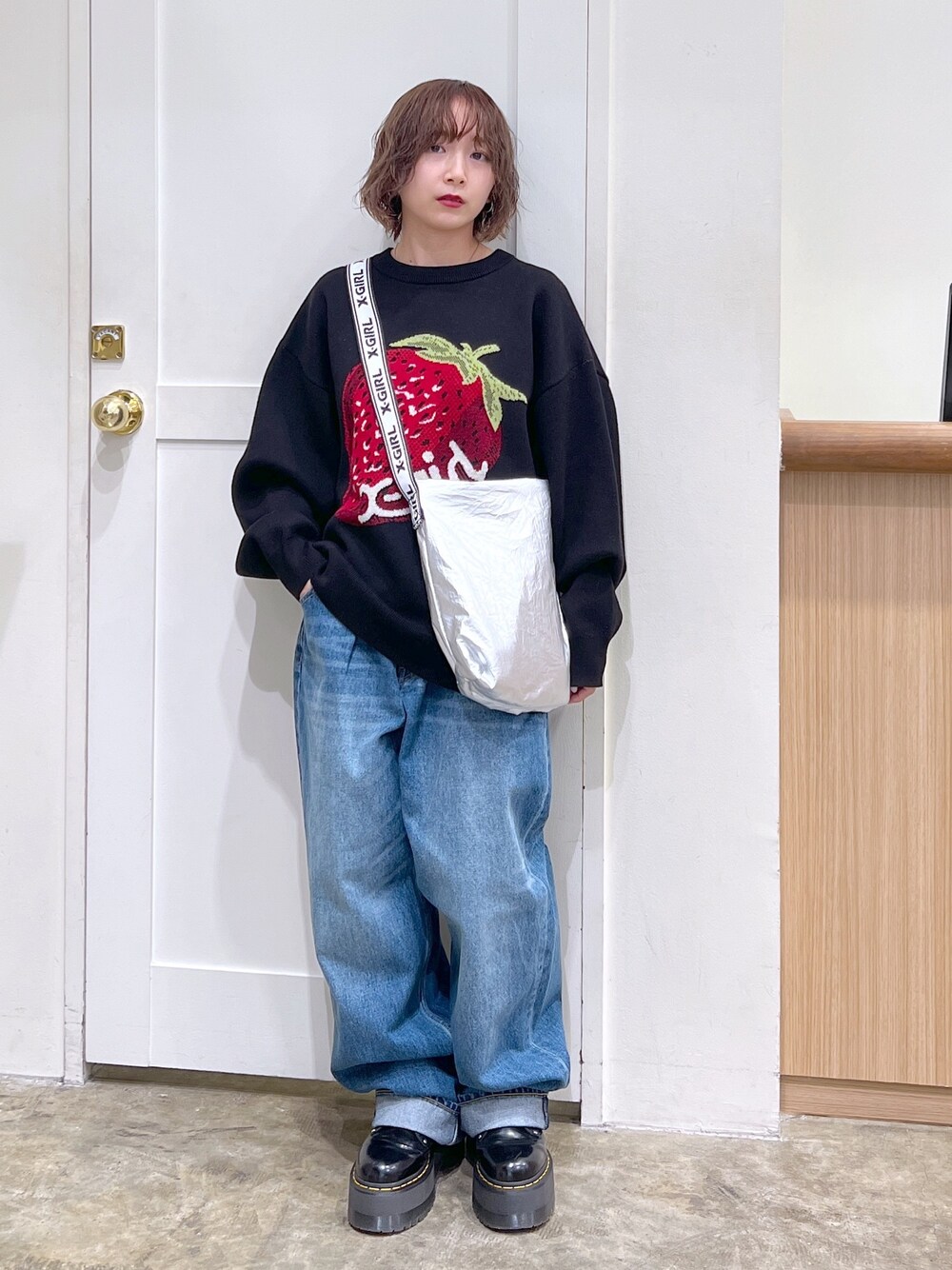 X-girl◆ニット・セーター(厚手)/one/ポリエステル/WHT/ボーダー/105224015015 X-girl(エックスガール) / セーター(厚手)/S/ポリエステル/KHK