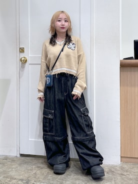 「アイテム（デニムパンツ）」を使った、河原光希さん（レディース・144cm）の夏コーディネート