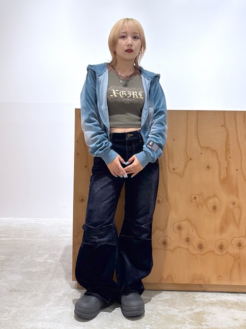 FADED VELOUR COMPACT ZIP UP HOODIE（パーカー）｜X-girl（エックス