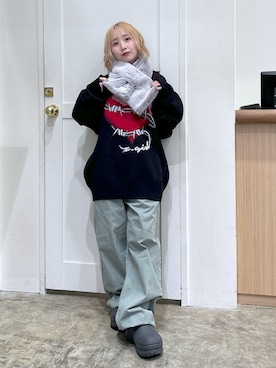「アイテム（マフラー）」を使った、河原光希さん（レディース・144cm）の夏コーディネート