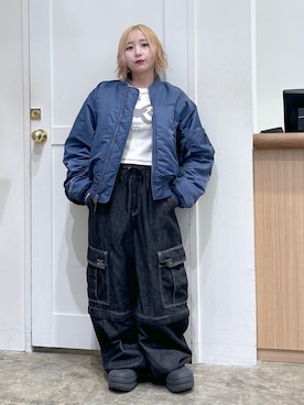 「アイテム（MA-1）」を使った、河原光希さん（レディース・144cm）の夏コーディネート