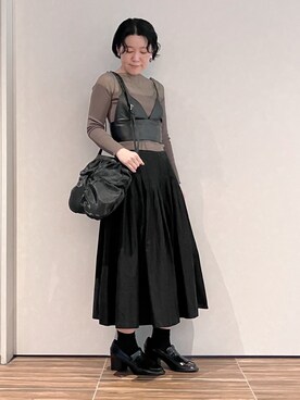 「HIROKO HAYASHI（ヒロコハヤシ）のFABRE（ファーブル）ショルダーバッグ（ショルダーバッグ、ブラック系）」を使った、mc_hhさん（レディース・156cm）の春コーディネート