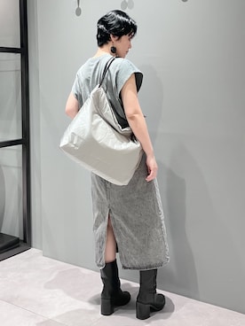 「HIROKO HAYASHI（ヒロコハヤシ）のENORME（エノルメ）ショルダーバッグ（ショルダーバッグ、グレー系）」を使った、mc_hhさん（レディース・156cm）の夏コーディネート