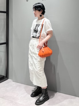 「HIROKO HAYASHI（ヒロコハヤシ）のOSSO VIVO（オッソ ヴィーヴォ）2wayバッグ（ショルダーバッグ、オレンジ系）」を使った、mc_hhさん（レディース・156cm）の夏コーディネート