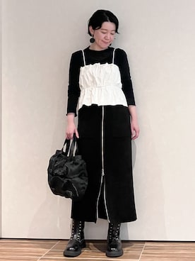 「HIROKO HAYASHI（ヒロコハヤシ）のFABRE（ファーブル）ハンドバッグ（ハンドバッグ、ブラック系）」を使った、mc_hhさん（レディース・156cm）の春コーディネート