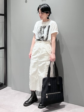 「HIROKO HAYASHI（ヒロコハヤシ）のPISTA ESTIVA（ピスタ エスティーバ）トートバッグ（トートバッグ、ブルー系）」を使った、mc_hhさん（レディース・156cm）の夏コーディネート