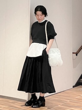 「HIROKO HAYASHI（ヒロコハヤシ）のFABRE（ファーブル）ショルダーバッグ（ショルダーバッグ、ブラック系）」を使った、mc_hhさん（レディース・156cm）の春コーディネート