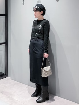「HIROKO HAYASHI（ヒロコハヤシ）のFRANGIA（フランジャ）ミニショルダーバッグ（ショルダーバッグ、シルバー系）」を使った、mc_hhさん（レディース・156cm）の秋コーディネート