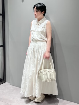 「HIROKO HAYASHI（ヒロコハヤシ）のPANIER（パニエ）ボストンバッグ（ボストンバッグ、ホワイト系）」を使った、mc_hhさん（レディース・156cm）の夏コーディネート