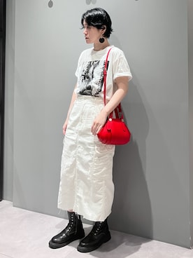 「HIROKO HAYASHI（ヒロコハヤシ）のOSSO VIVO（オッソ ヴィーヴォ）2wayバッグ（ショルダーバッグ、レッド系）」を使った、mc_hhさん（レディース・156cm）の夏コーディネート