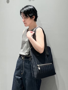 「HIROKO HAYASHI（ヒロコハヤシ）のPISTA ESTIVA（ピスタ エスティーバ）トートバッグ（トートバッグ、ブルー系）」を使った、mc_hhさん（レディース・156cm）の夏コーディネート