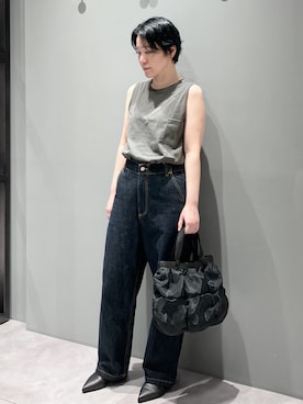 「HIROKO HAYASHI（ヒロコハヤシ）のFABRE（ファーブル）ハンドバッグ（ハンドバッグ、ブラック系）」を使った、mc_hhさん（レディース・156cm）の夏コーディネート