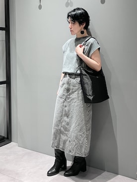 「HIROKO HAYASHI（ヒロコハヤシ）のENORME（エノルメ）ショルダーバッグ（ショルダーバッグ、ブラック系）」を使った、mc_hhさん（レディース・156cm）の夏コーディネート
