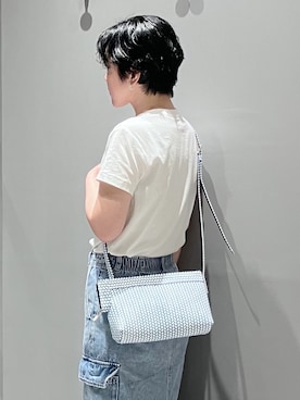 「HIROKO HAYASHI（ヒロコハヤシ）のOTTICA（オッティカ）ショルダーバッグ（ショルダーバッグ、ブルー系）」を使った、mc_hhさん（レディース・156cm）の夏コーディネート
