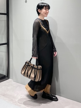 「HIROKO HAYASHI（ヒロコハヤシ）のPANIER（パニエ） ハンドバッグ（ハンドバッグ、ブラック系）」を使った、mc_hhさん（レディース・156cm）の秋コーディネート