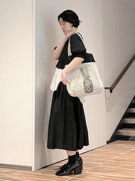 「HIROKO HAYASHI（ヒロコハヤシ）のFILO（フィロ）トートバッグ（トートバッグ、ベージュ系）」を使った、mc_hhさん（レディース・156cm）の春コーディネート