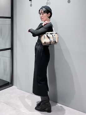 「HIROKO HAYASHI（ヒロコハヤシ）のPANIER（パニエ）ボストンバッグ（ボストンバッグ、ベージュ系）」を使った、mc_hhさん（レディース・156cm）の秋コーディネート