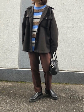 「ボーダーニット」｜「アイテム（ブルゾン）」を使った、pisa.さん（レディース・158cm）の冬コーディネート