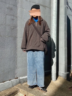「しまむら（シマムラ）のアイテム（デニムスカート）」を使った、pisa.さん（レディース・158cm）の冬コーディネート