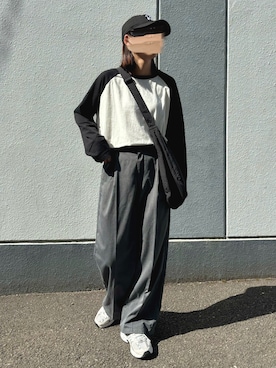 「ラグランTシャツ」｜「アイテム（スラックス）」を使った、pisa.さん（レディース・158cm）の春コーディネート