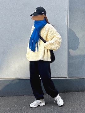 「ケーブルニット」｜「アイテム（スニーカー）」を使った、pisa.さん（レディース・158cm）の冬コーディネート