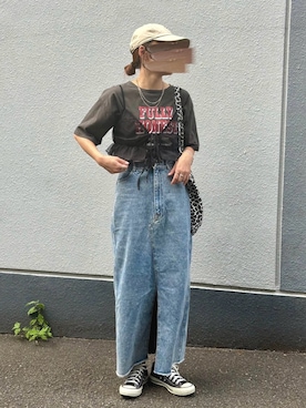 「しまむら（シマムラ）のアイテム（デニムスカート）」を使った、pisa.さん（レディース・158cm）の夏コーディネート