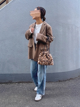 「アイテム（Tシャツ/カットソー、ベージュ系）」を使った、pisa.さん（レディース・158cm）の秋コーディネート