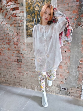 「花柄パンツ」｜「アイテム（シャツワンピース）」を使った、Kay.Jさん（レディース・160cm）の春コーディネート