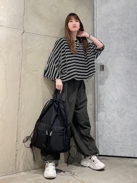 「アイテム（バックパック/リュック）」を使った、MIKAさん（レディース・154cm）の春コーディネート